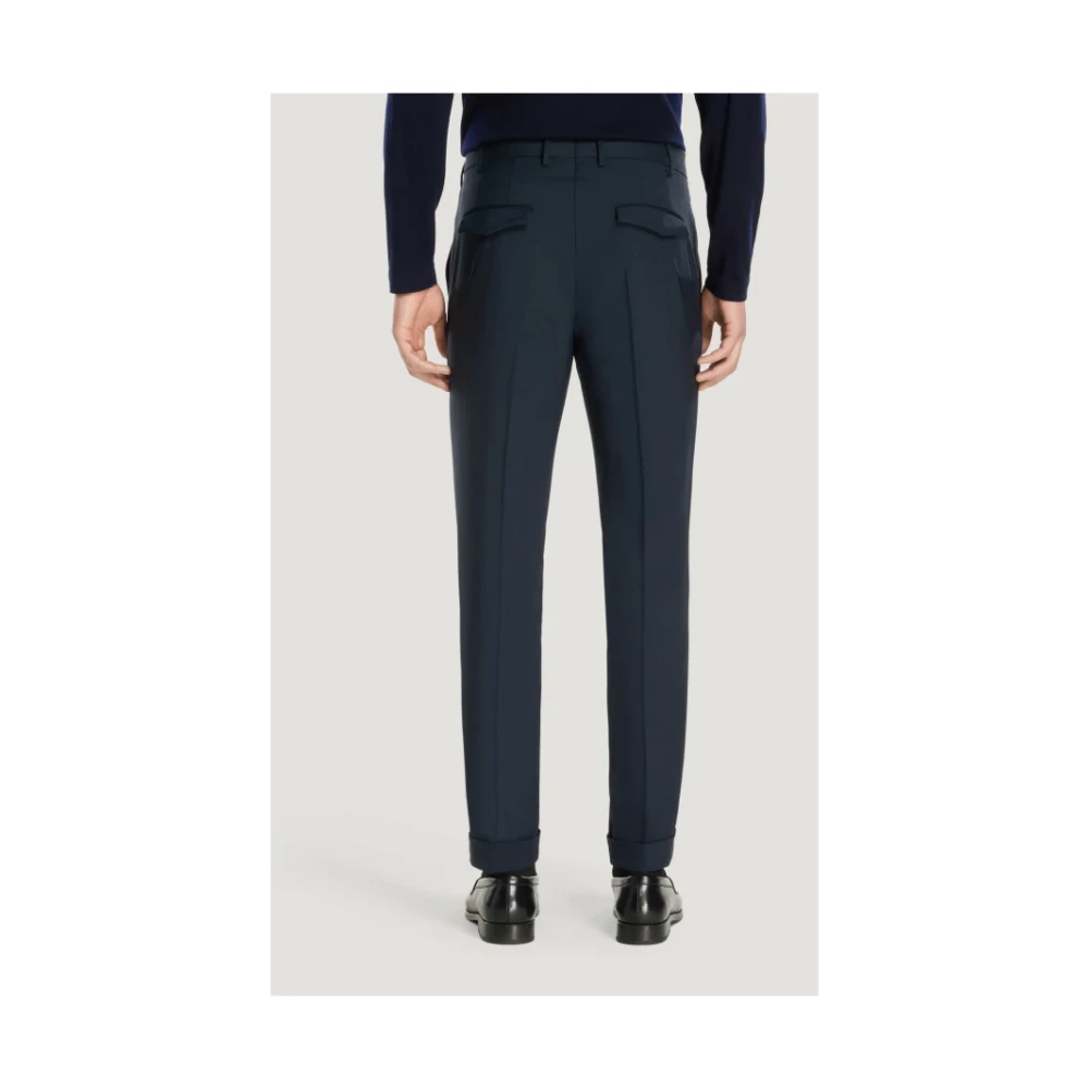 PT Torino Blauwe Wol Getailleerde Master Fit Broek Blue Heren