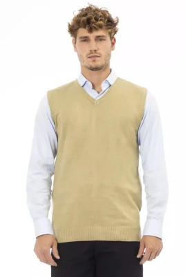 Beige Viscose V-ringad Vest