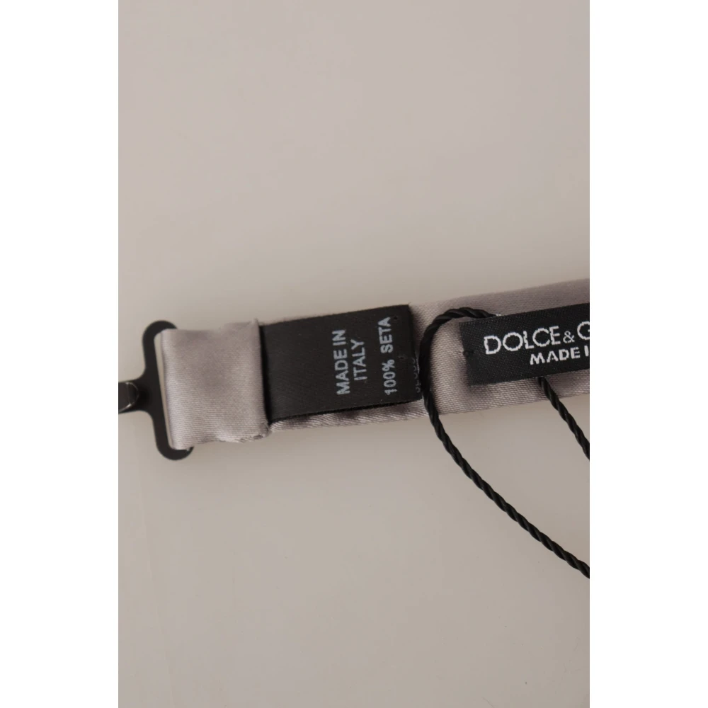 Dolce & Gabbana Elegante Zilveren Zijden Vlinderdas Gray Heren