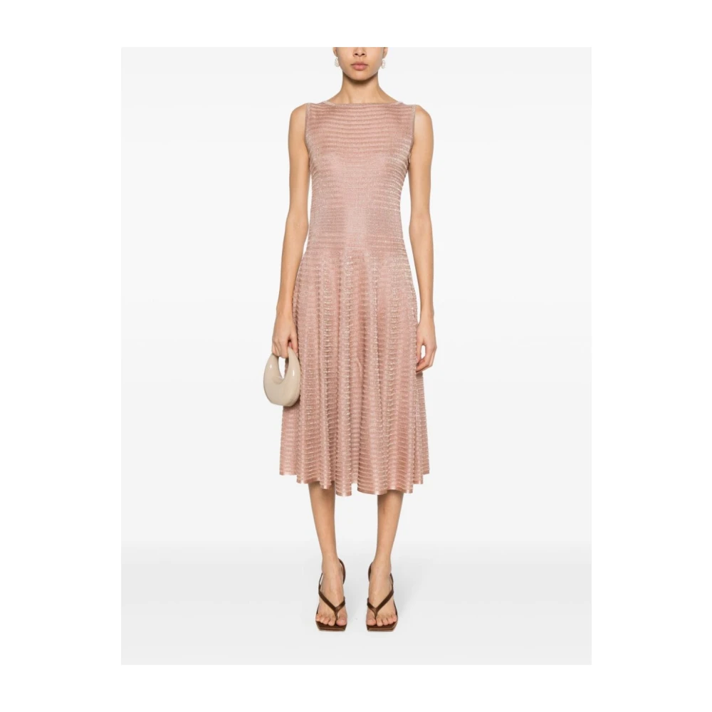Antonino Valenti Gebreide Boothals Jurk Wijd Uitlopende Rok Beige Dames