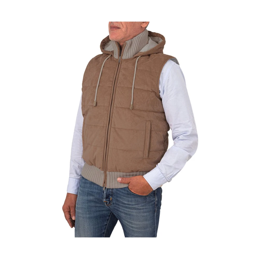 Gran Sasso Bruine Wollen Mouwloze Hoodie Jas Brown Heren