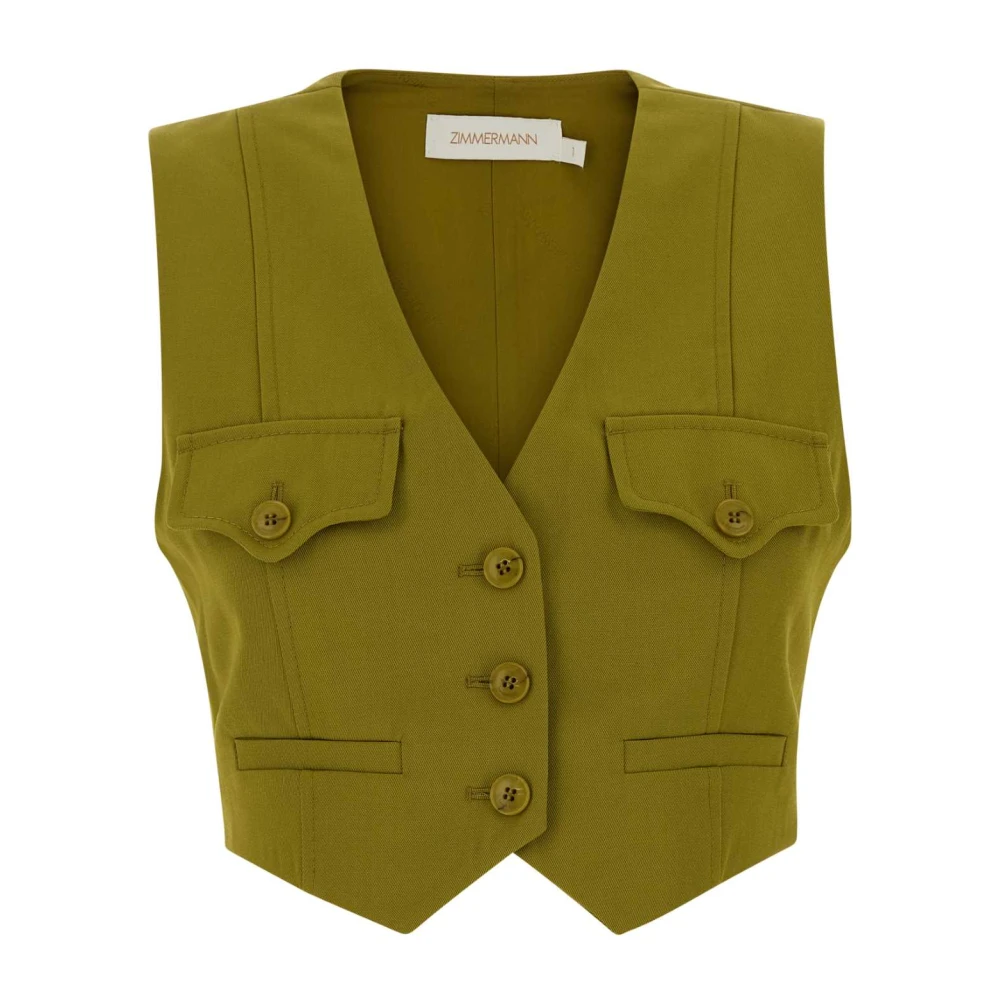 Zimmermann Women's Green Waistcoats, S, Luna Wool Waistcoat