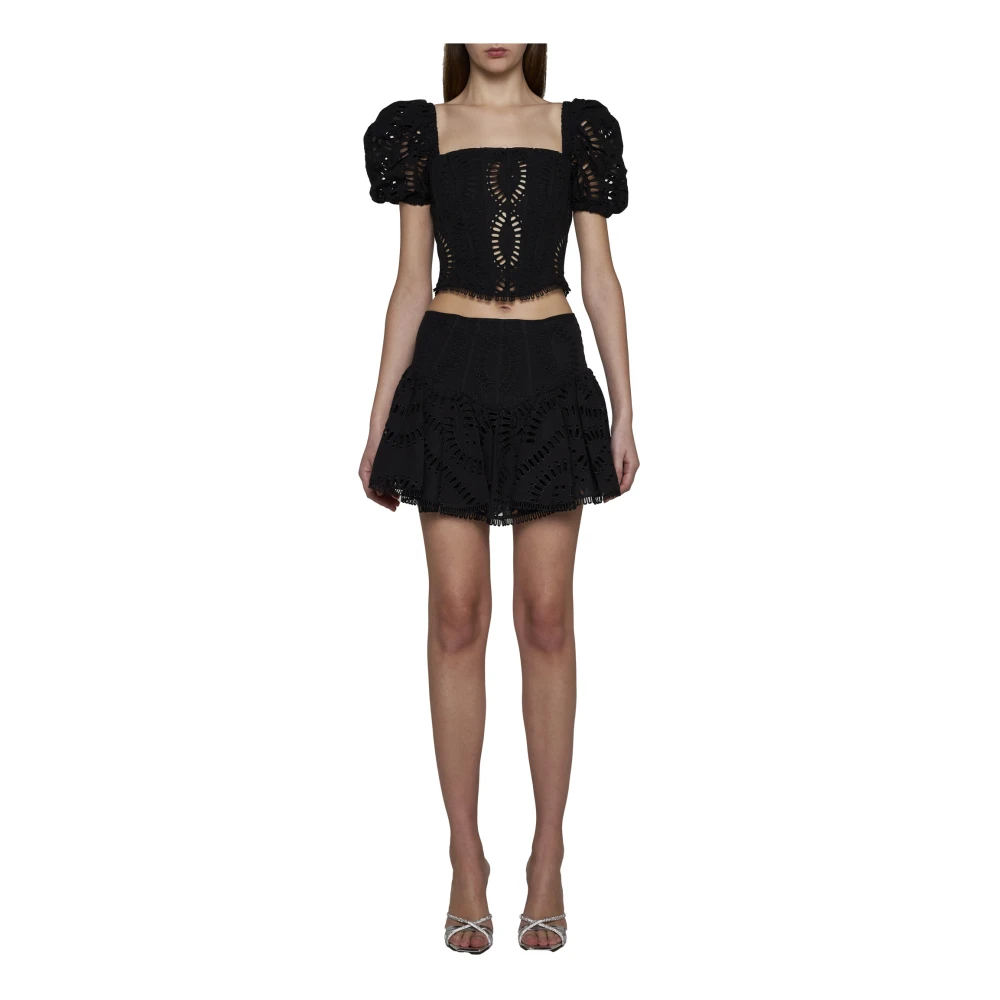 Charo Ruiz Ibiza Zwart Geborduurde Top met Uitgesneden Details Black Dames