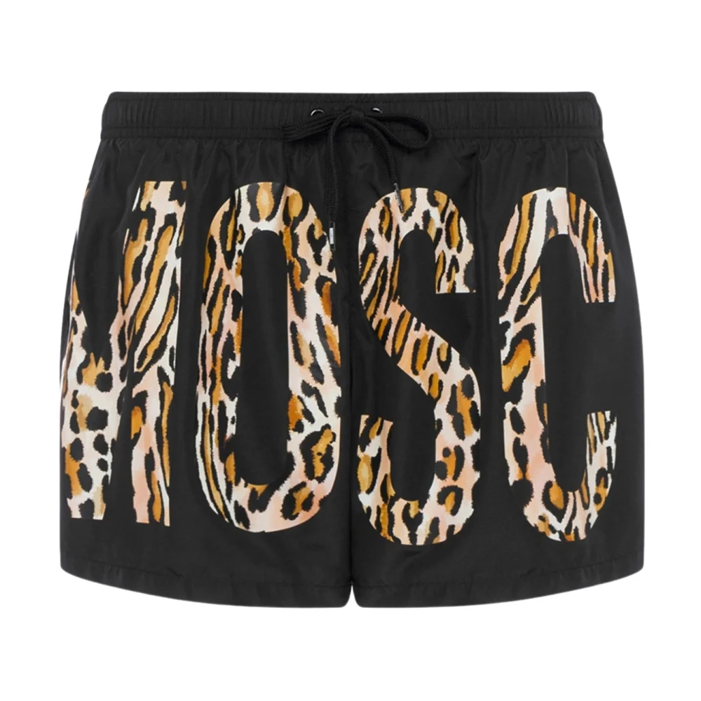Moschino Men's Black Beachwear, L, Leopard Print Swim Boxer Shorts