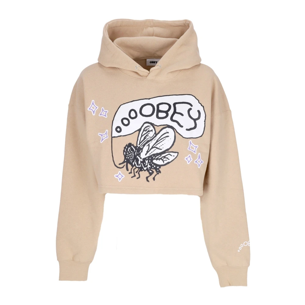Obey Cropped Hoodie Matching Set Lange Mouw Beige Dames
