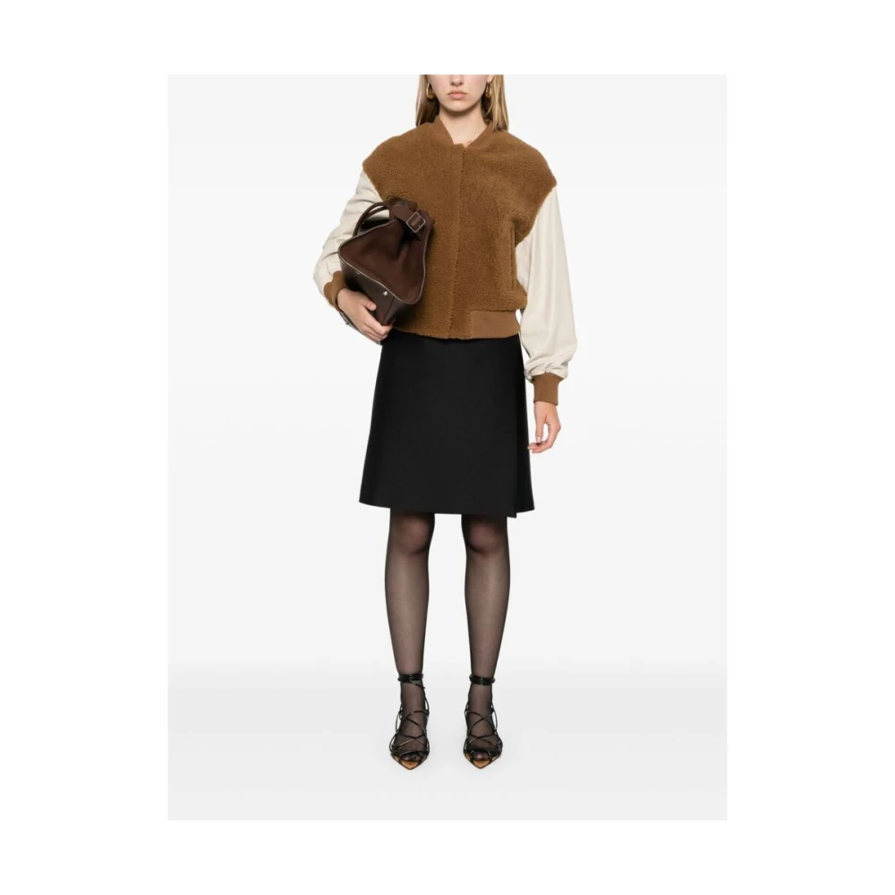 closed Shearling Color-Block Baseball Jack Brown Dames
