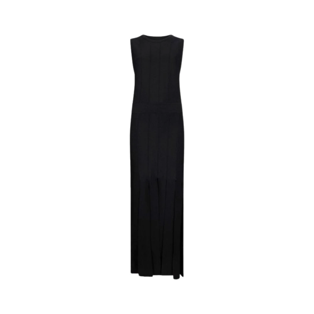 Liu Jo Vrouw Zwart Kleedjes Dames, M, Nylon, Gebreide Jurk Met Franjes