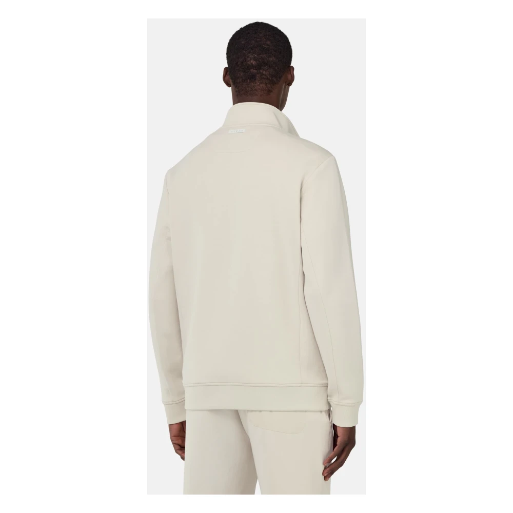 Boggi Milano Half-Zip Hoodie in Lichtgewicht Katoenen Scuba Mix Beige Heren