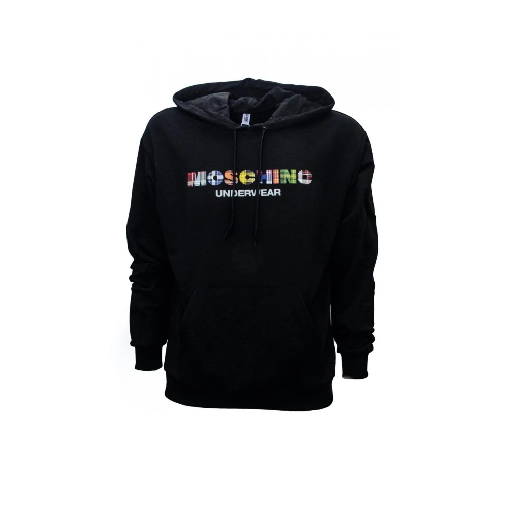 Moschino Zwarte katoenen hoodie met multicolor Schotse print Zwart Heren