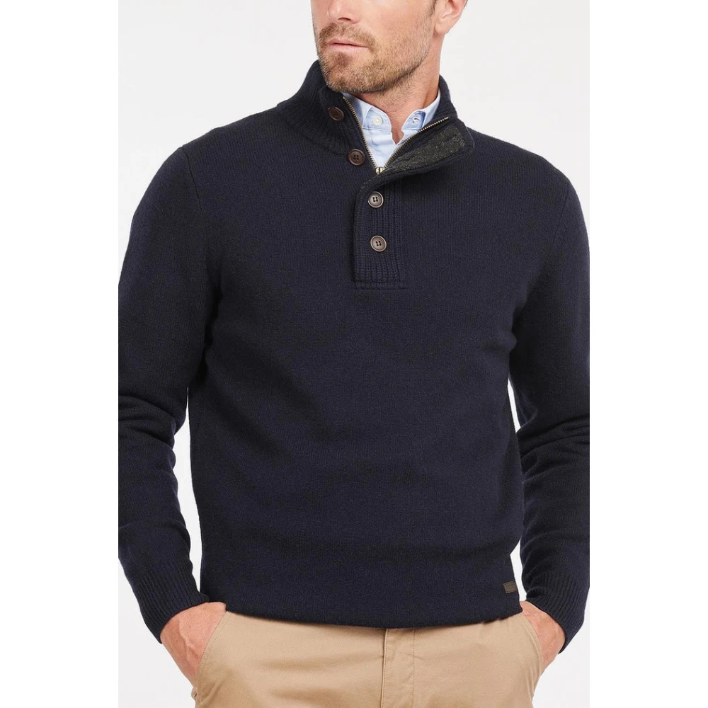 Barbour Blauwe Wollen Trui Elleboog Patches Blue Heren