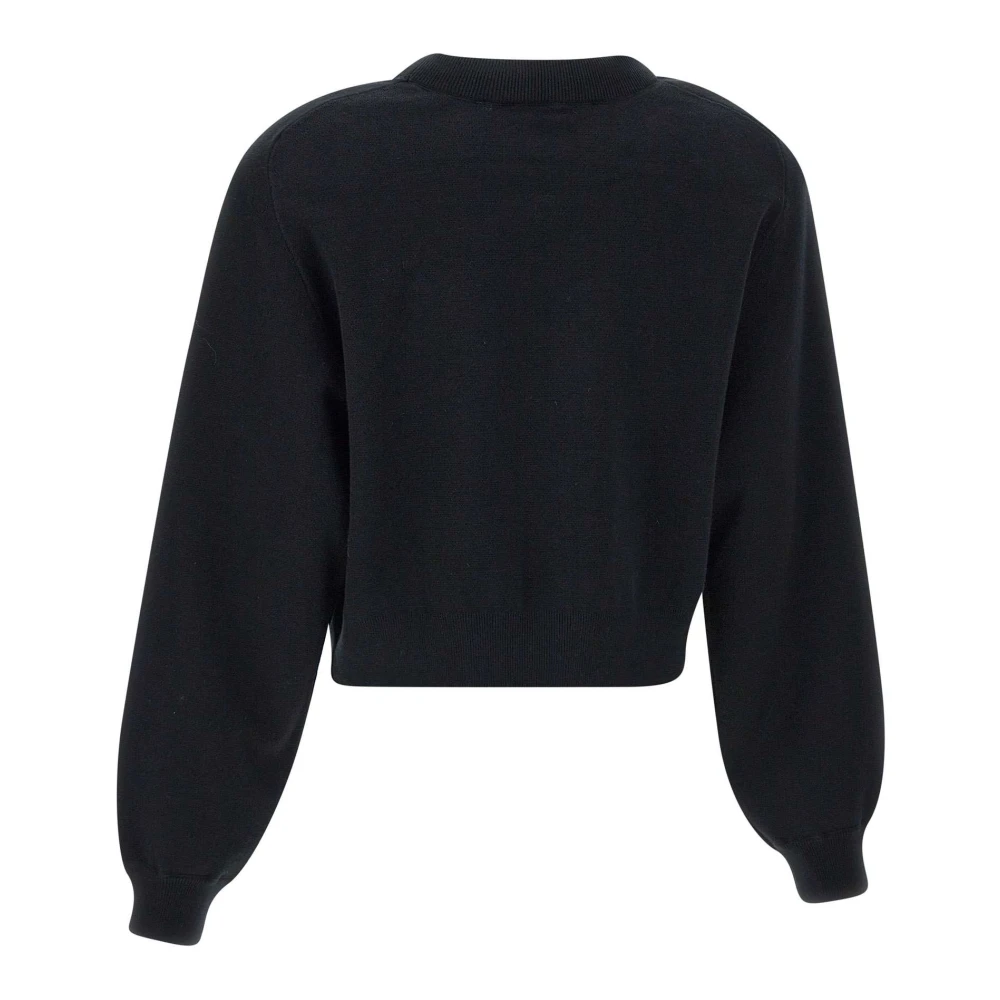 Rotate Birger Christensen Zwarte Gebreide Trui met Bloem Appliqué Black Dames