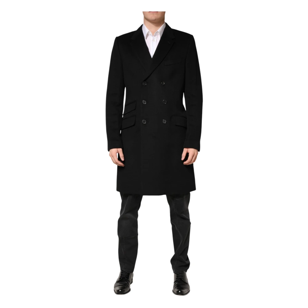 Dolce & Gabbana Men's Black Wool Double Breasted Trenchcoat Jacket