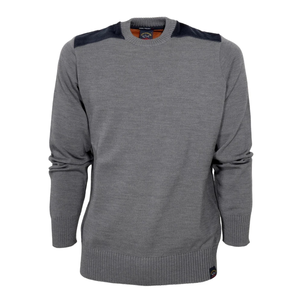 Paul & Shark Men's Gray Round-Neck Knitwear, Male,, Men`S Crew Neck Wool Jumper 13311058 2XL