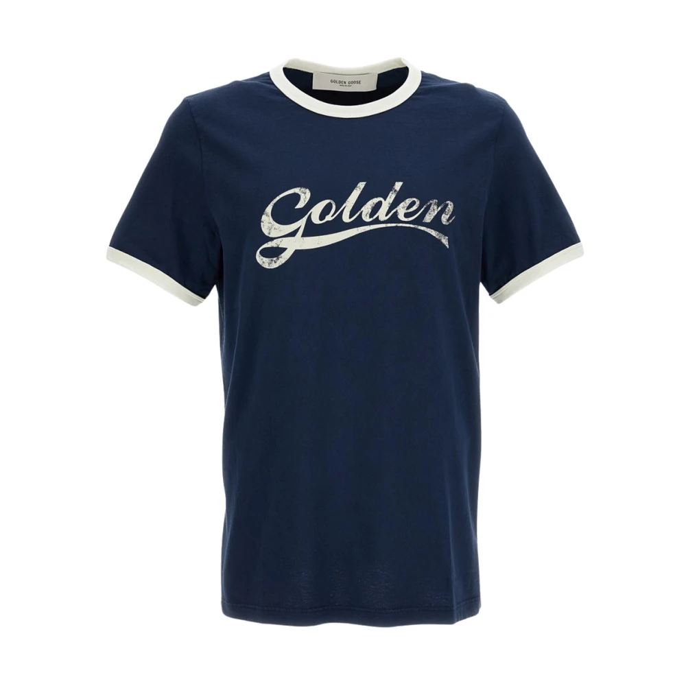 Golden Goose Mannelijk Blauw Tops Heren, S, Journey Garment Dyed Slim T-Shirt