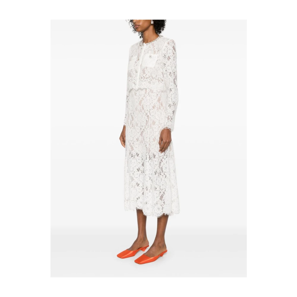Self Portrait Witte Bloemen Kant Midi Jurk White Dames