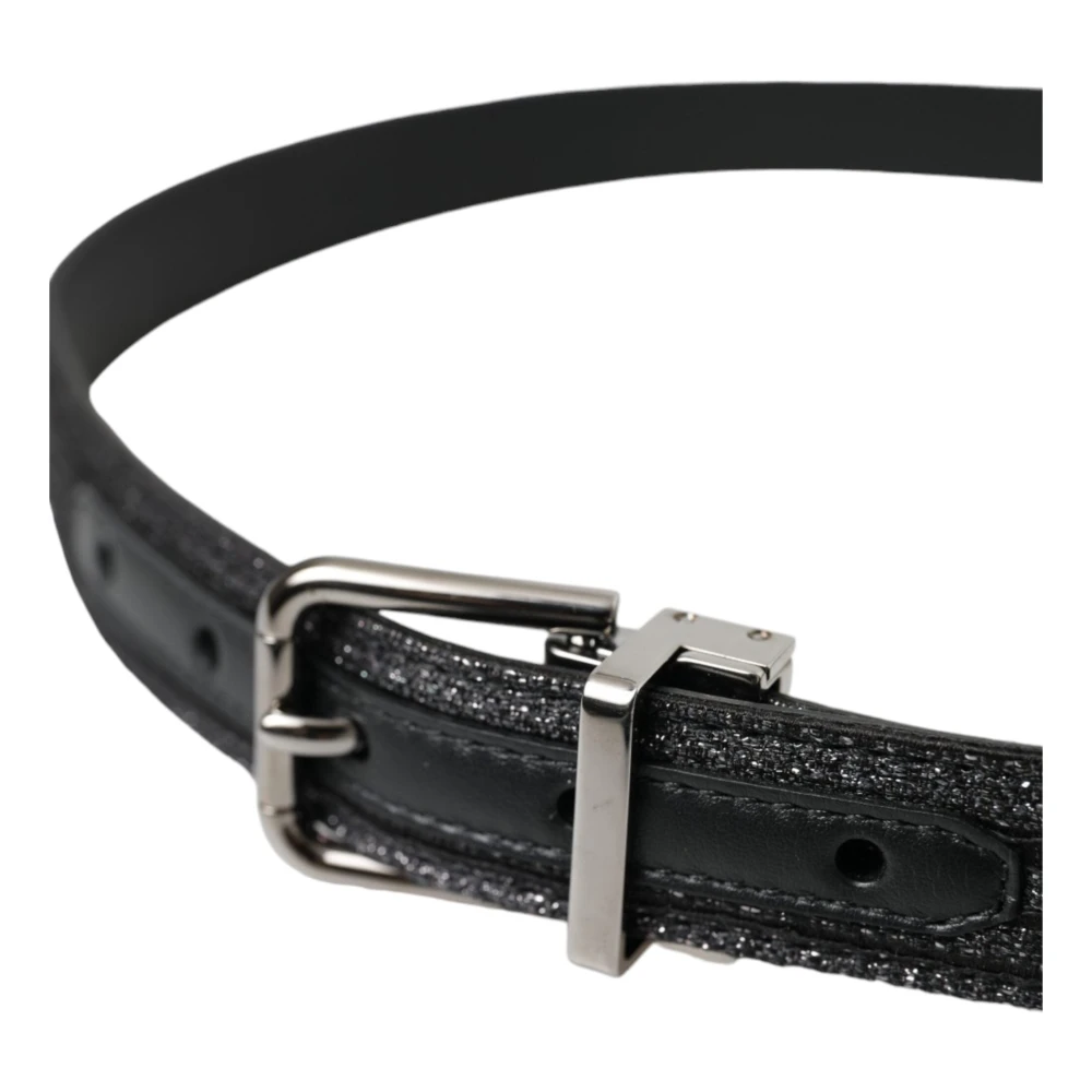 Dolce & Gabbana Zwart Jacquard Strepen Metalen Gesp Riem Black Heren