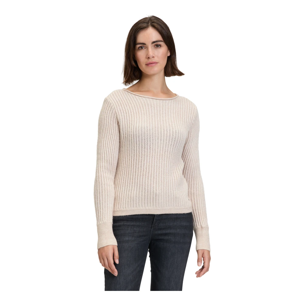 Betty & Co Chunky Gebreide Trui met Lurexdraad Beige Dames