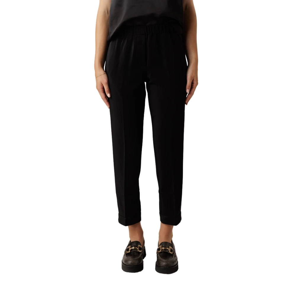 Samsøe Zwarte Rechte Broek met Elastische Tailleband Black Dames