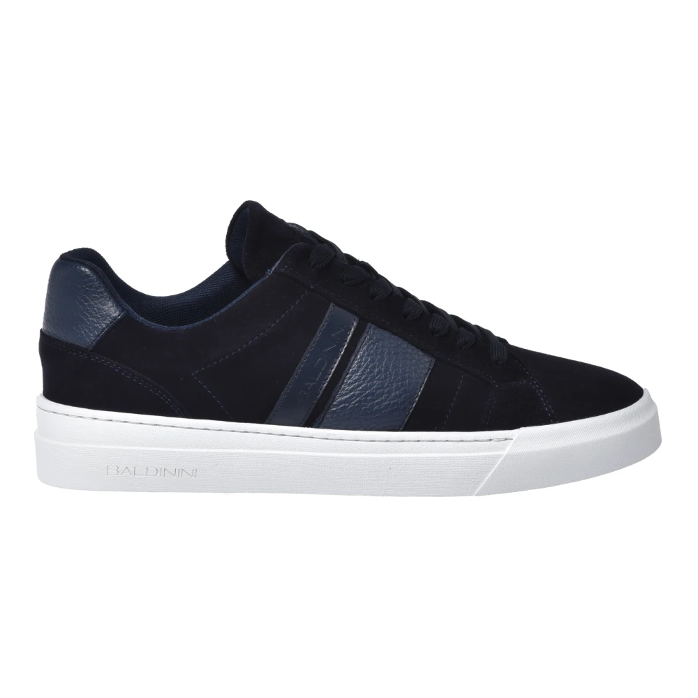Baldinini Men's Blue Suede And Tumbled Leather Trainers