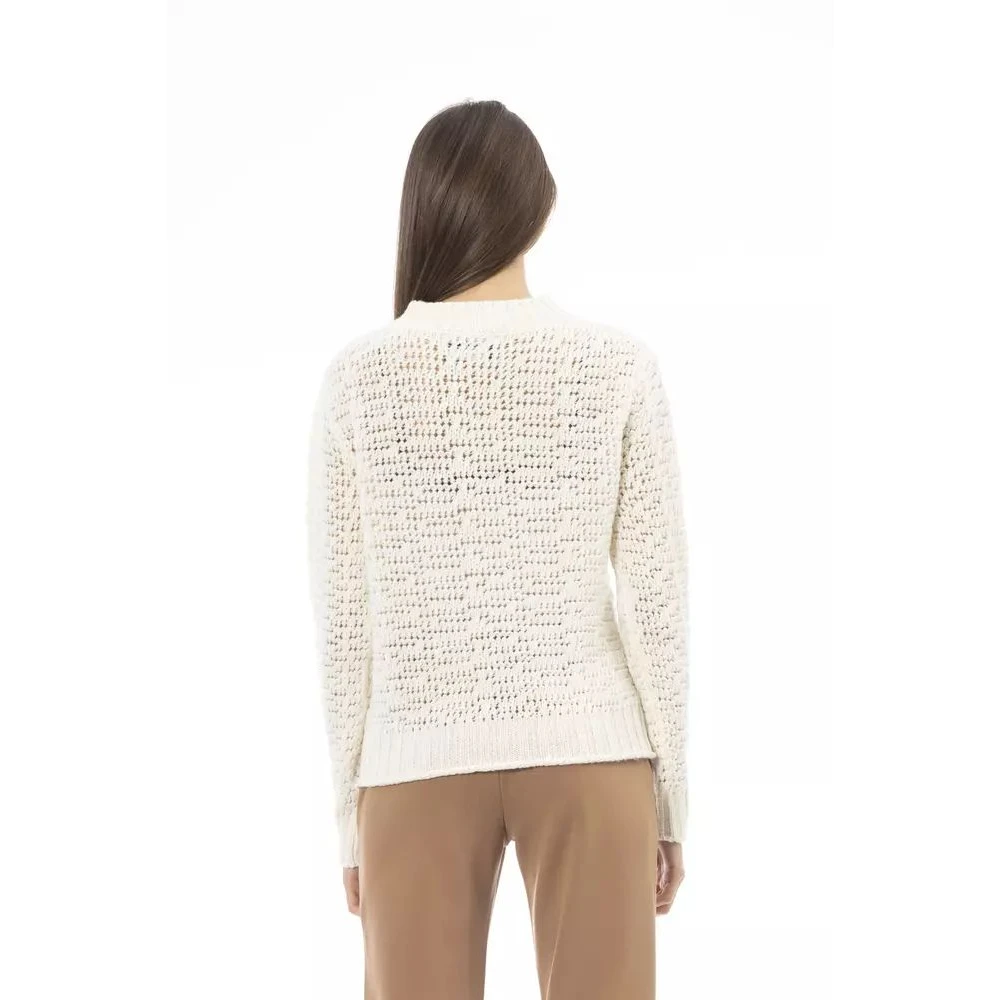 Alpha Studio Gezellige Ivory Mock Neck Sweater White Dames