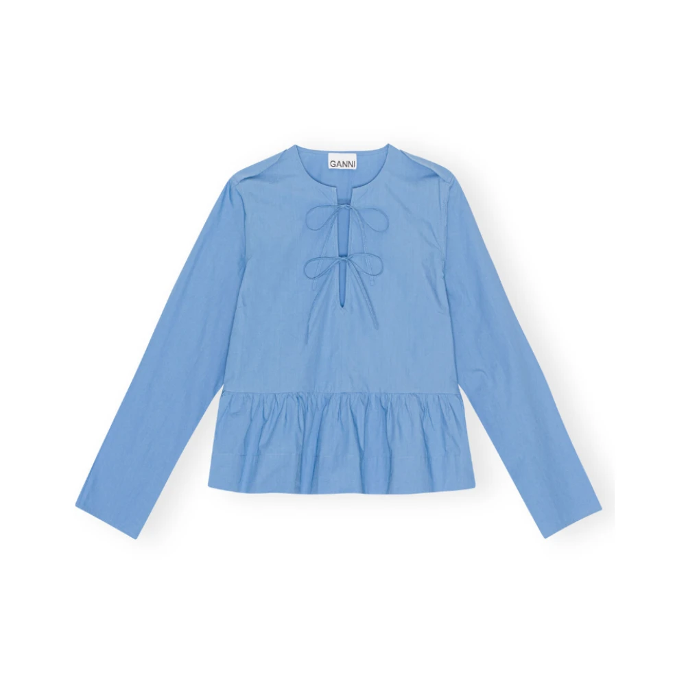 Ganni Peplum Blouse in Silver Lake Blue Dames