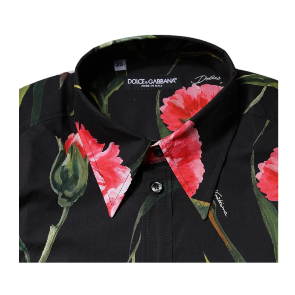Dolce & Gabbana Zwarte Bloemen Slim Fit Overhemd Black Heren