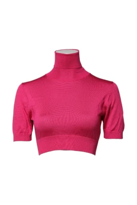 Rosa Silk Stickad Turtleneck Topp