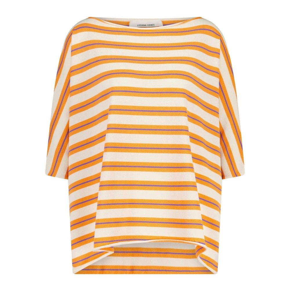 Liviana Conti Gestreepte Trui Casual Boothals Stijl Orange Dames