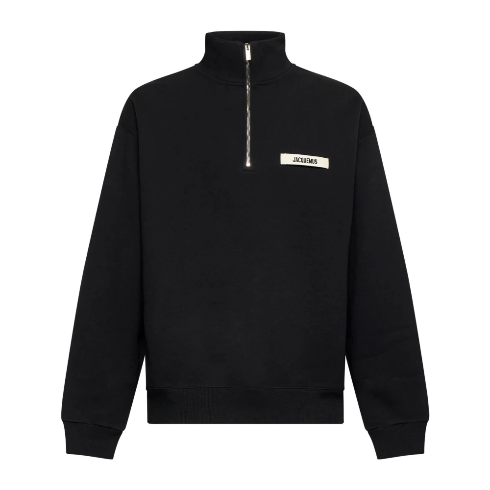 Jacquemus Zwarte Staande Kraag Sweater Black Heren