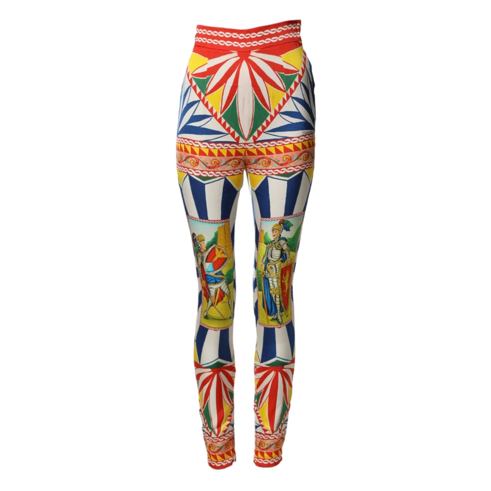 Dolce & Gabbana Women's Multicolor Carretto High-Waist Silk Leggings - Leggings - L - Trousers
