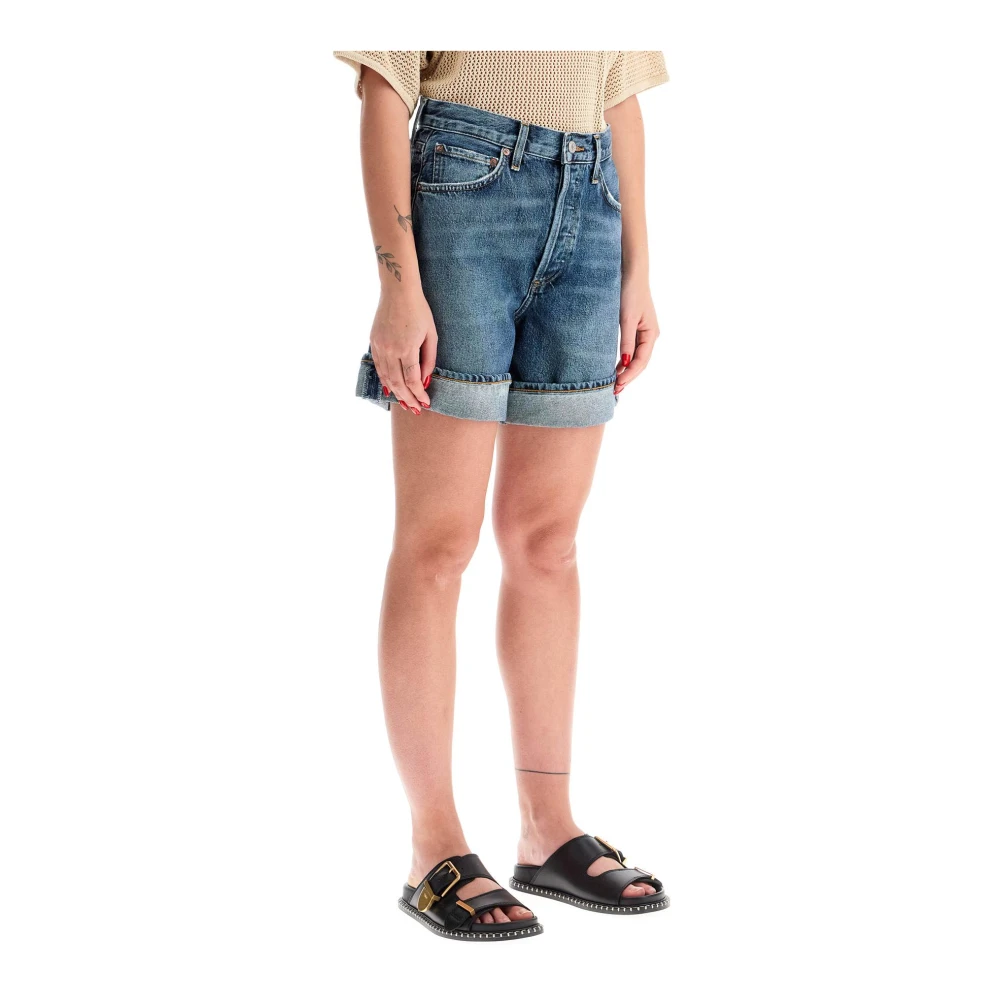 Agolde Hoge Taille Baggy Denim Shorts Blue Dames