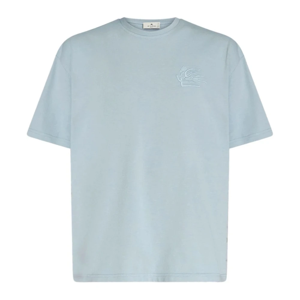 ETRO Blauw Katoenen T-shirt met Geborduurd Logo Blue Heren