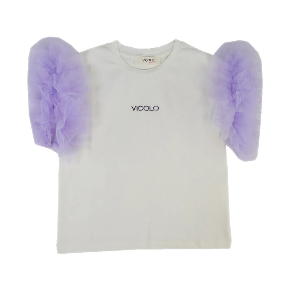 ViCOLO Tule Mouw T-shirt in Roomwit Gray Dames