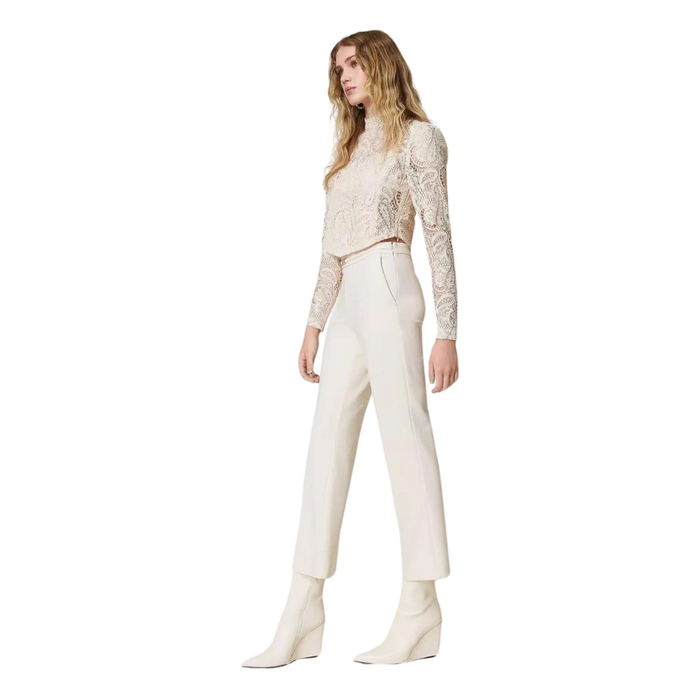 Twinset Crème Milano Broek met Metalen T Beige Dames