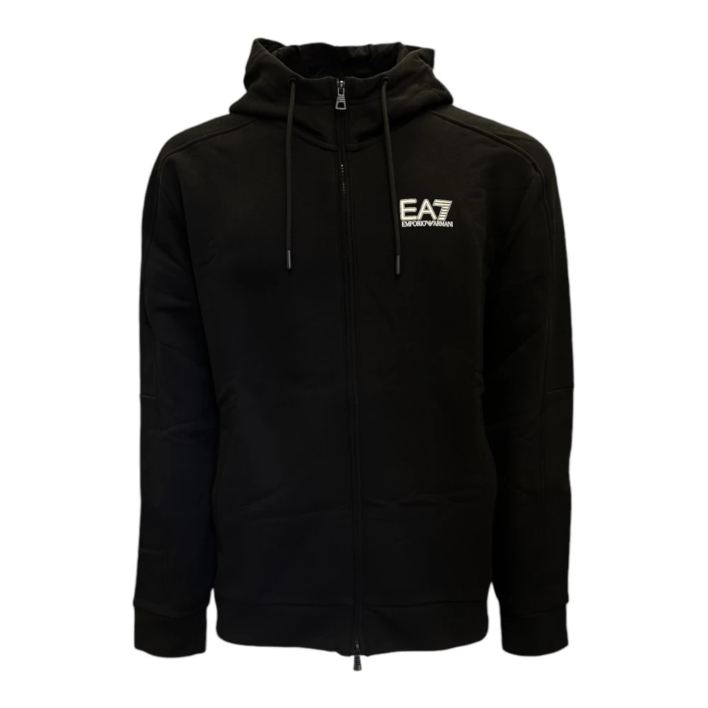 Emporio Armani EA7 Zwarte Katoenen Hoodie Volledige Rits Logo Black Heren