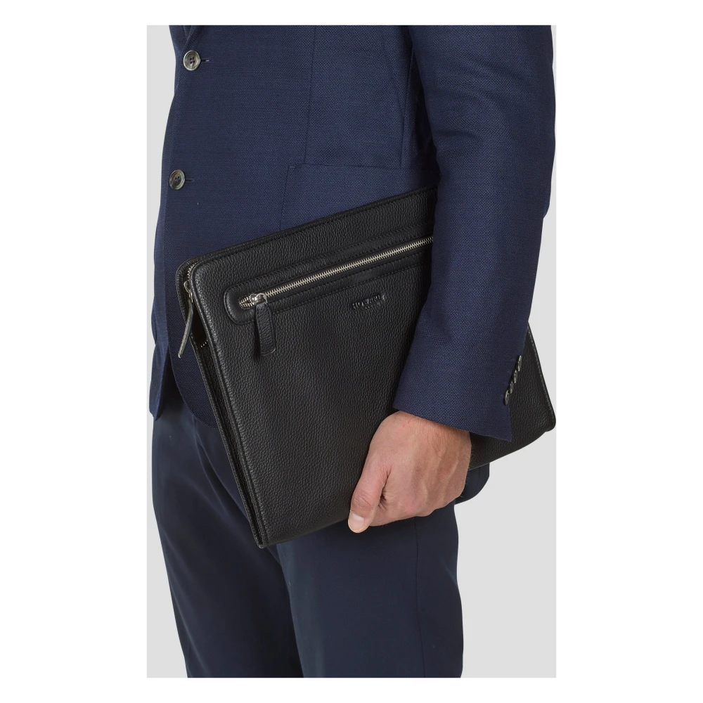 Howard London Zwarte leren laptoptas Black Heren