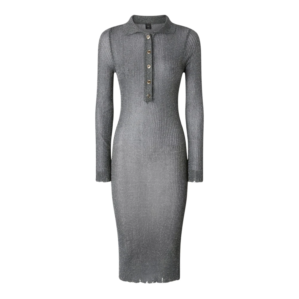 Pinko Geribbelde Gebreide Midi Jurk met Lurex Gray Dames