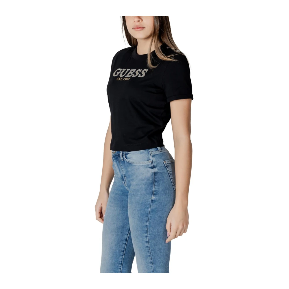 Guess Zwarte Katoenen T-shirt met Korte Mouwen Black Dames