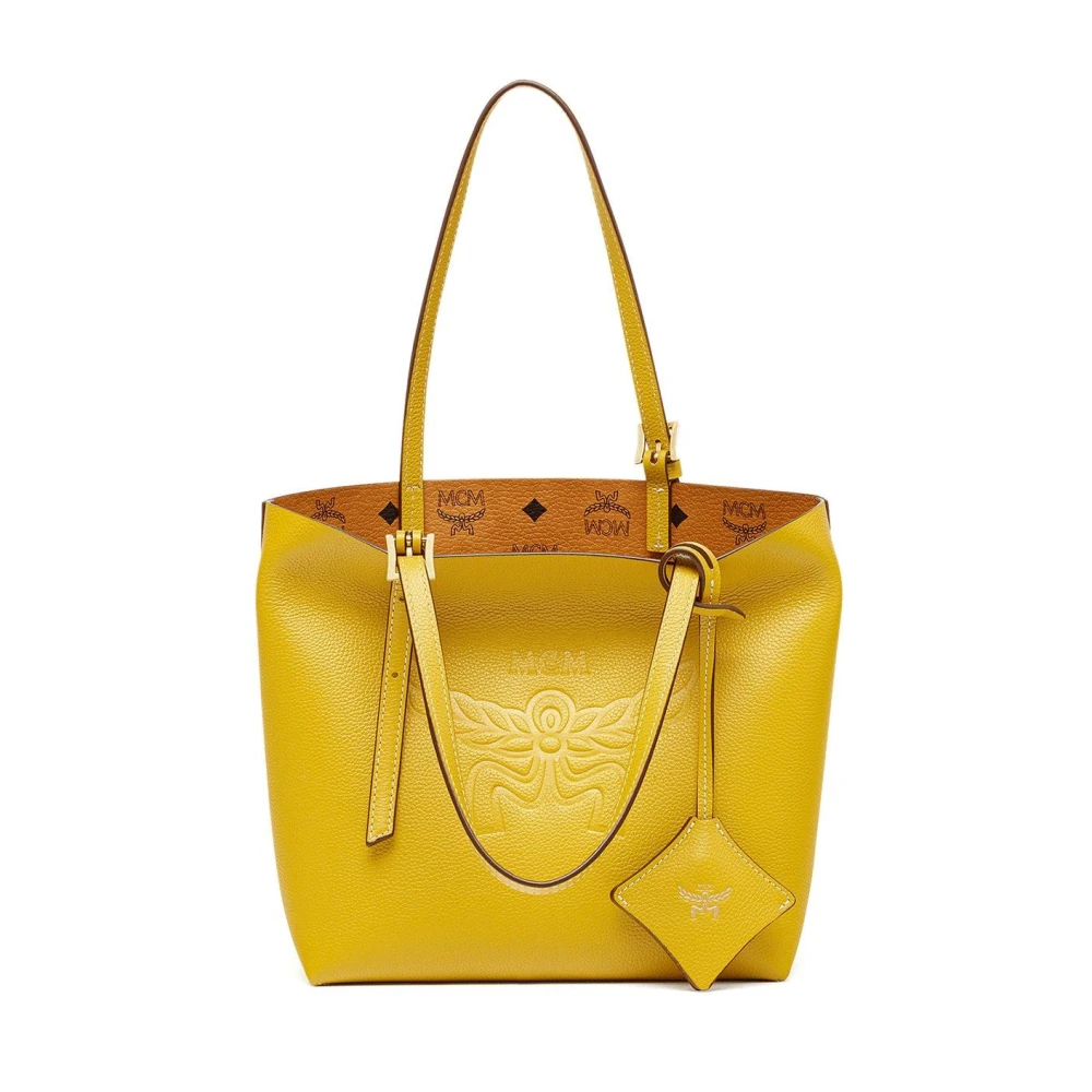 MCM Hemel Shopper van leer met logoprint Yellow Dames