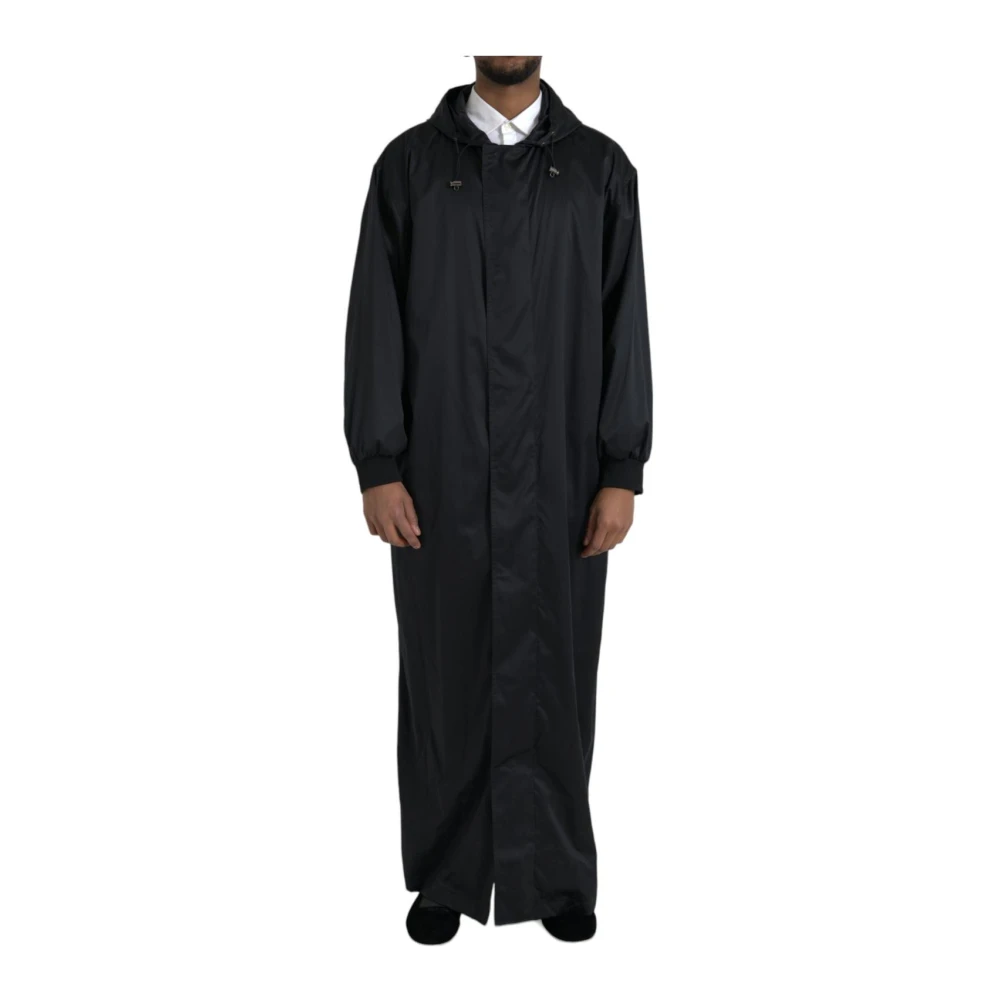 Dolce & Gabbana Men's Black Hooded Long Raincoat - Rain Jackets - M- Jackets