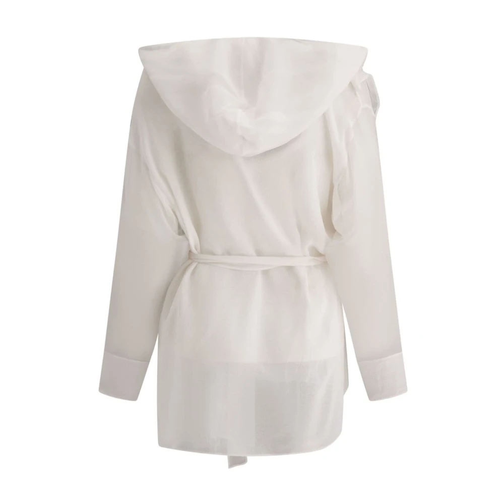 Max Mara Witte Zijden Kimono Hoodie Jas White Dames