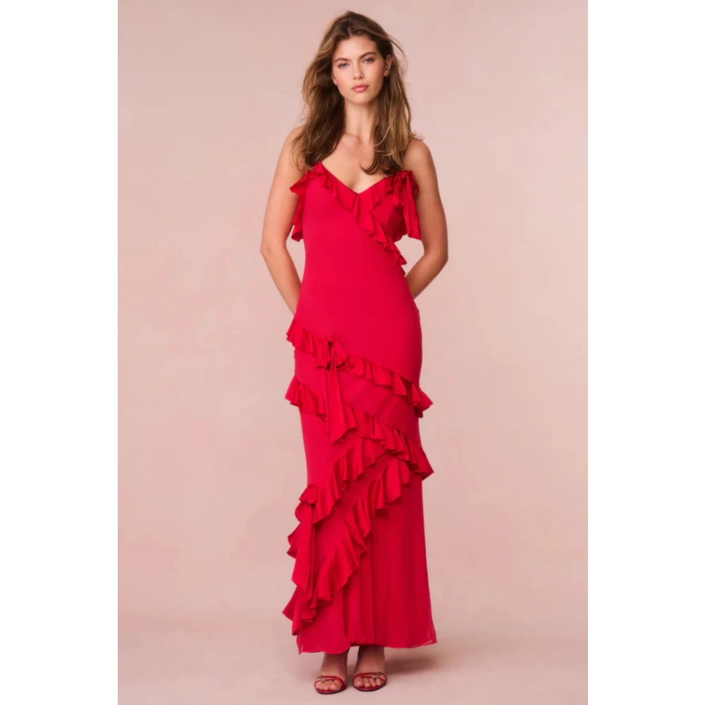 Loveshackfancy Rialto Zijden Ruche Maxi Jurk Red Dames