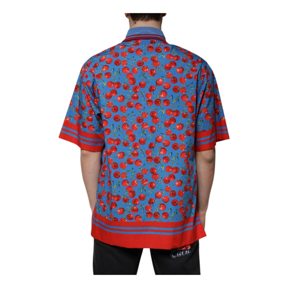 Dolce & Gabbana Kersenprint Polo T-shirt Blauw Rood Multicolor Heren