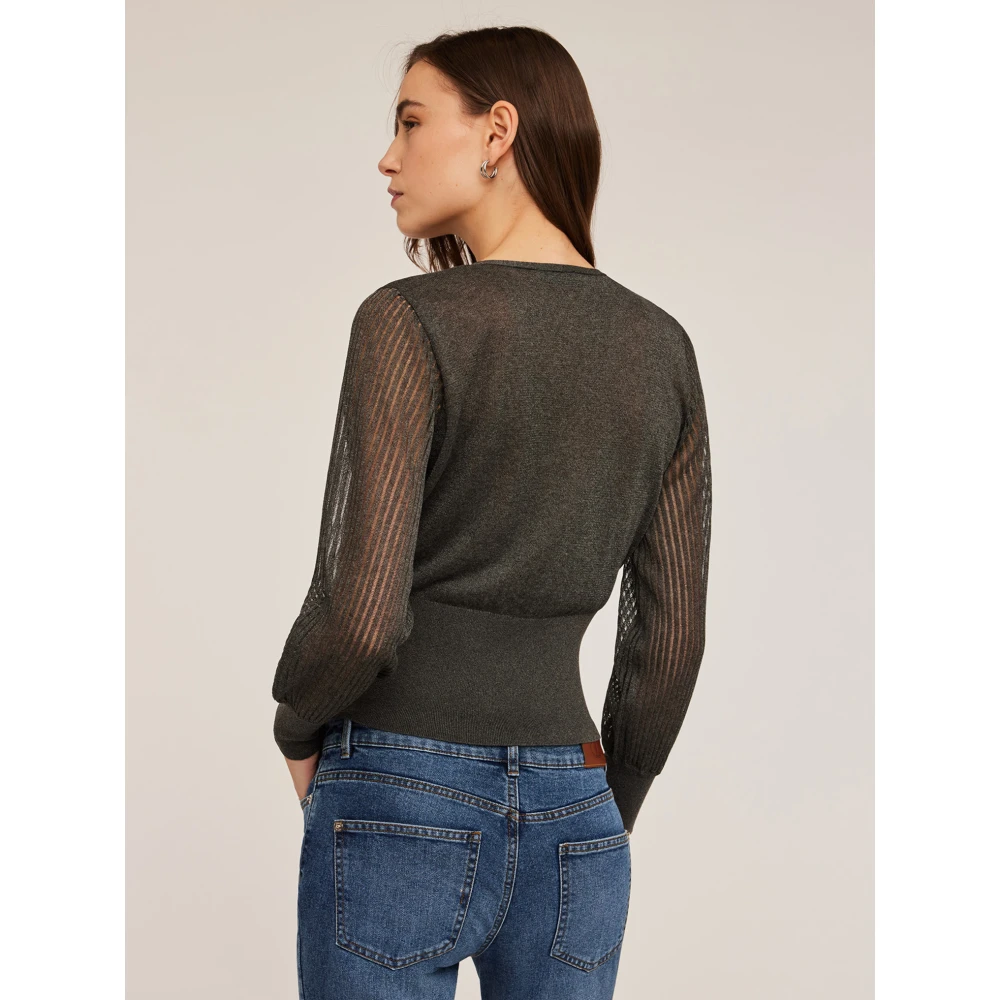 Motivi Trui met crossover en geperforeerde mouwen Gray Dames