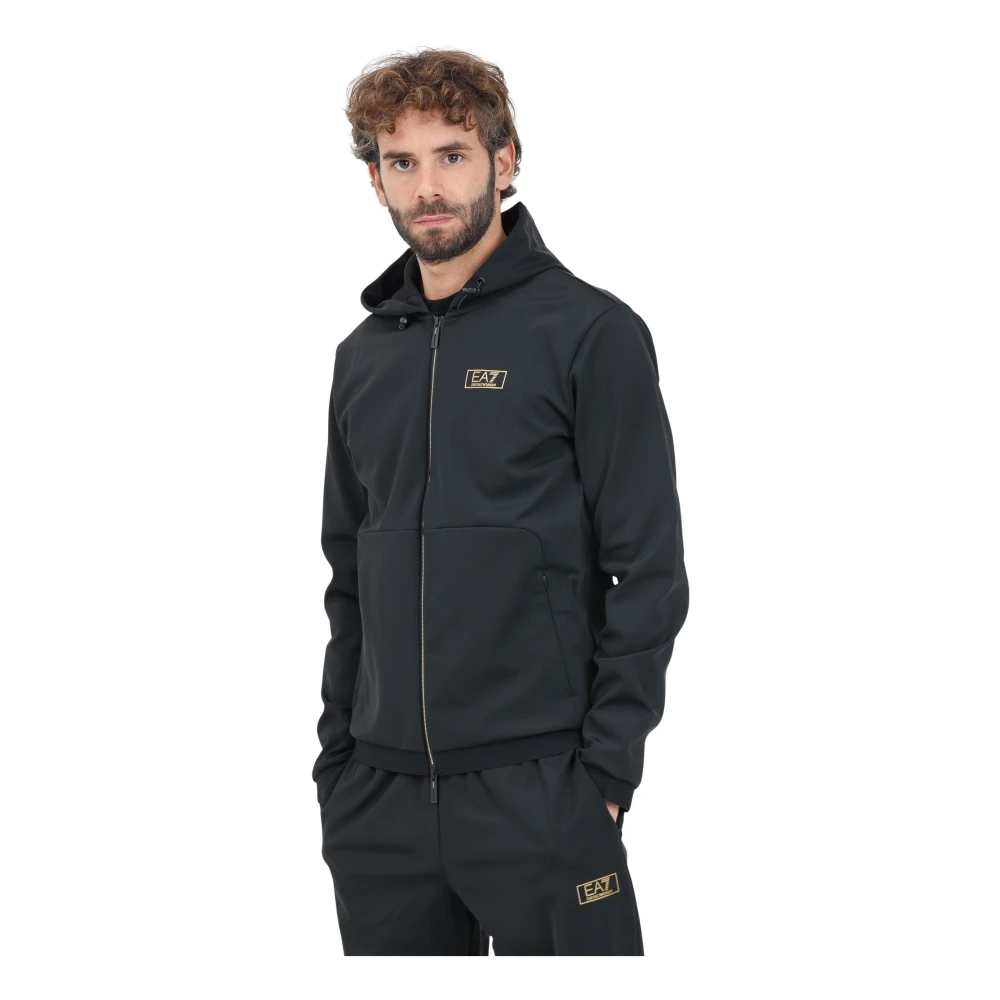 Emporio Armani EA7 Zwarte Zip Hoodie Sweater Logo Black Heren