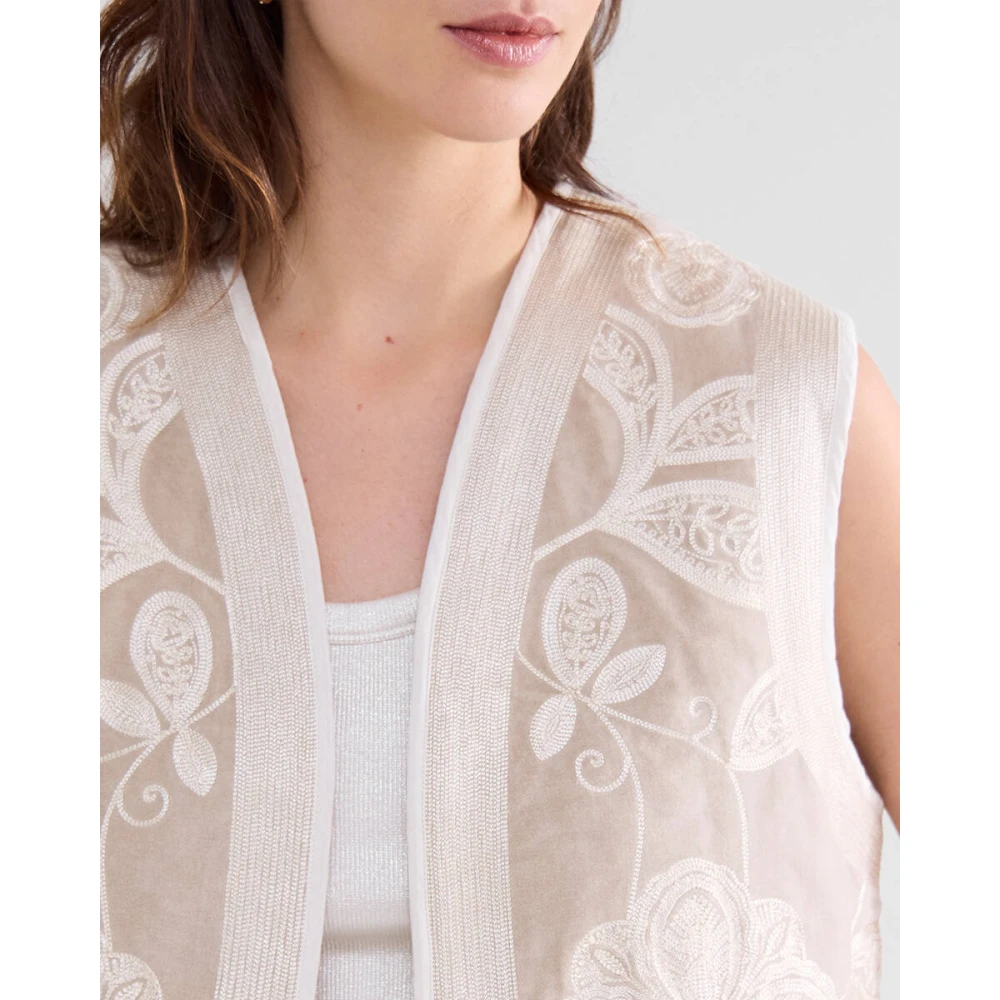 Summum Woman Geborduurd Gilet voor Vrouwen Beige Dames