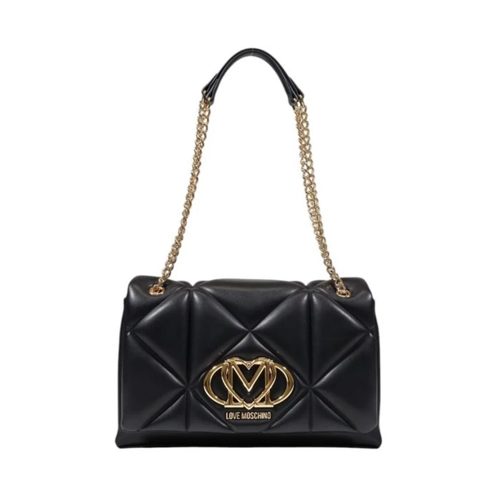 Love Moschino Zwarte Polyurethaan Medium Handtas Lente Zomer Collectie Black Dames