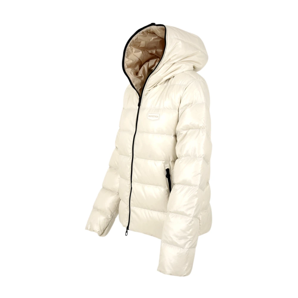 duvetica Hooded Jacket met Horizontale Quilting Beige Dames