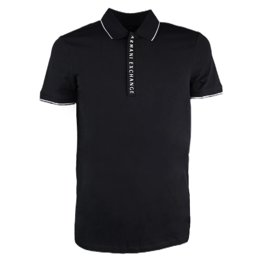 Armani Exchange Polo Skjorta Bomull Elastan Blandning Black, Herr