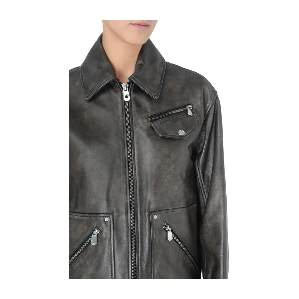 pinko Bruine Verouderde Leren Jas Grotta Model Brown Dames